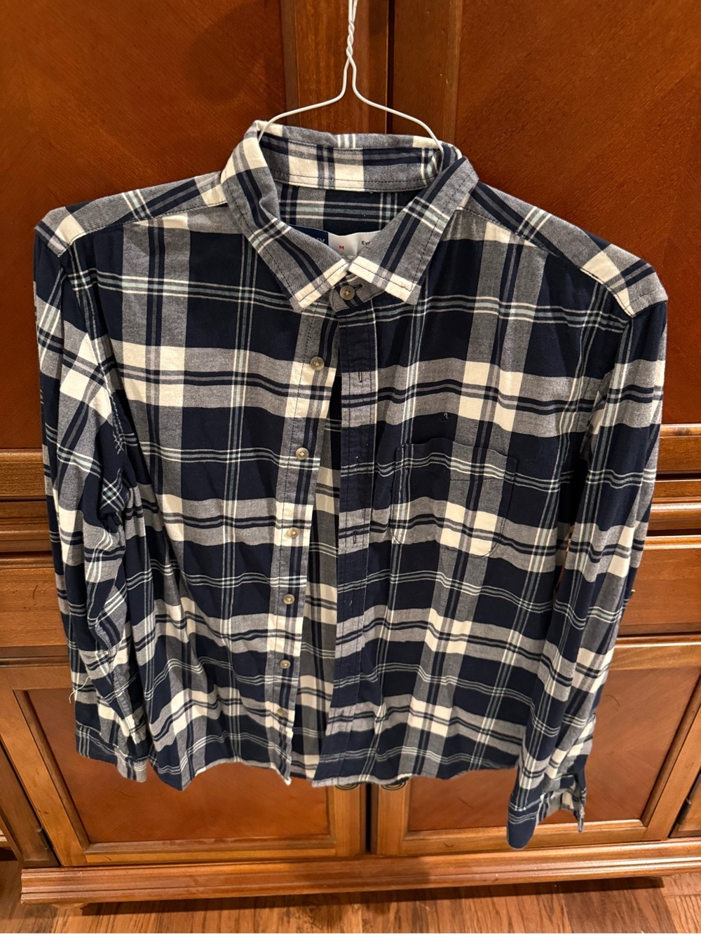 Old Navy Navy and White Plaid Long-Sleeve Button-Down Shirt